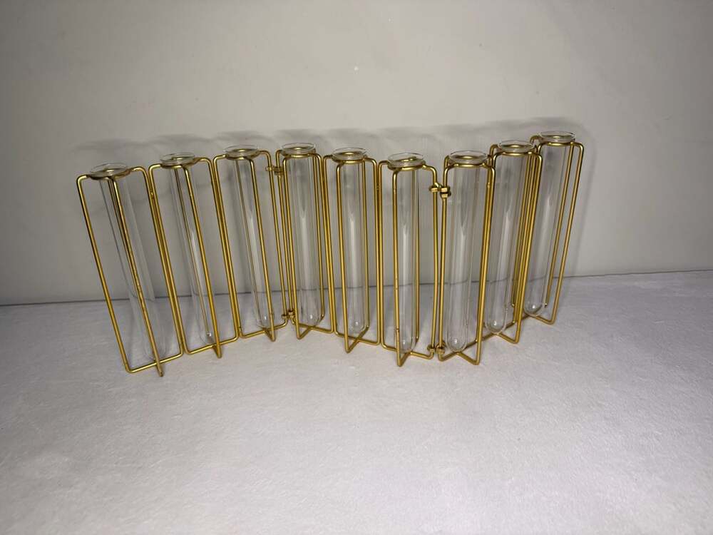 Gold Metal Hinged Test Tube Flower Vase Stand